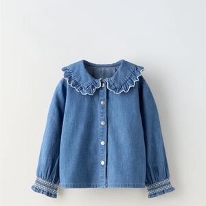 Zara Blue Denim Ruffle Collar Shirt size 3T